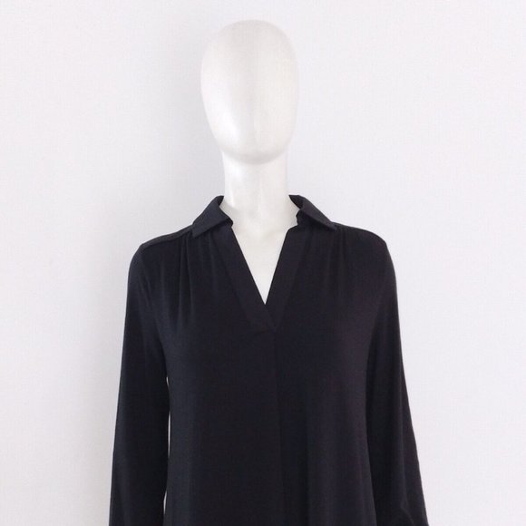 ME+EM Black Collar Dress UK 12 EU 40 Swing Shift Cotton Midi Casual Dress - Picture 7 of 9